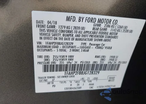 2018 Ford Taurus Limited из США, поврежденный, VIN 1FAHP2F88JG128329